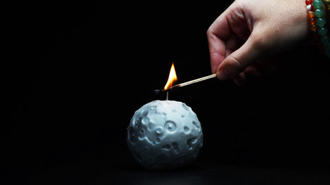 The Moon Candle w/ Hidden Meteorite Tektite Inside