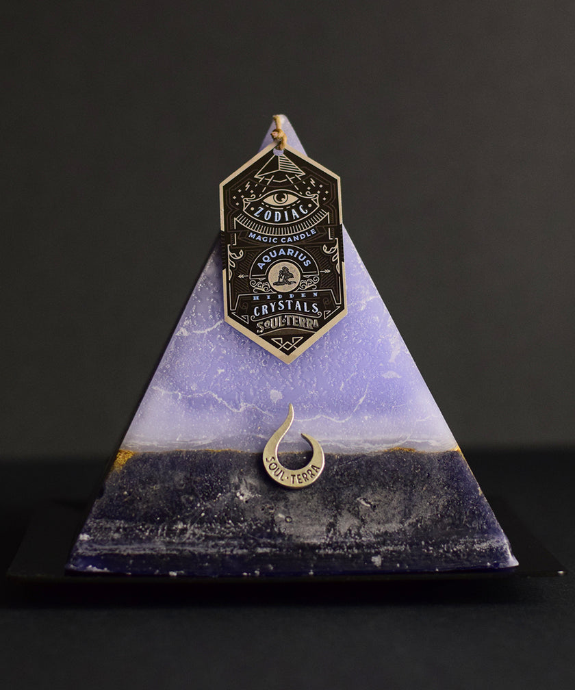 Mystery Pyramid Candles with Crystals, Rings, Tarot & Zodiac SOUL/\TERRA