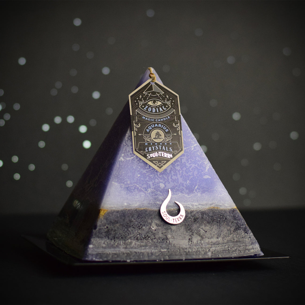 Mystery Pyramid Candles with Crystals, Rings, Tarot & Zodiac Crystal