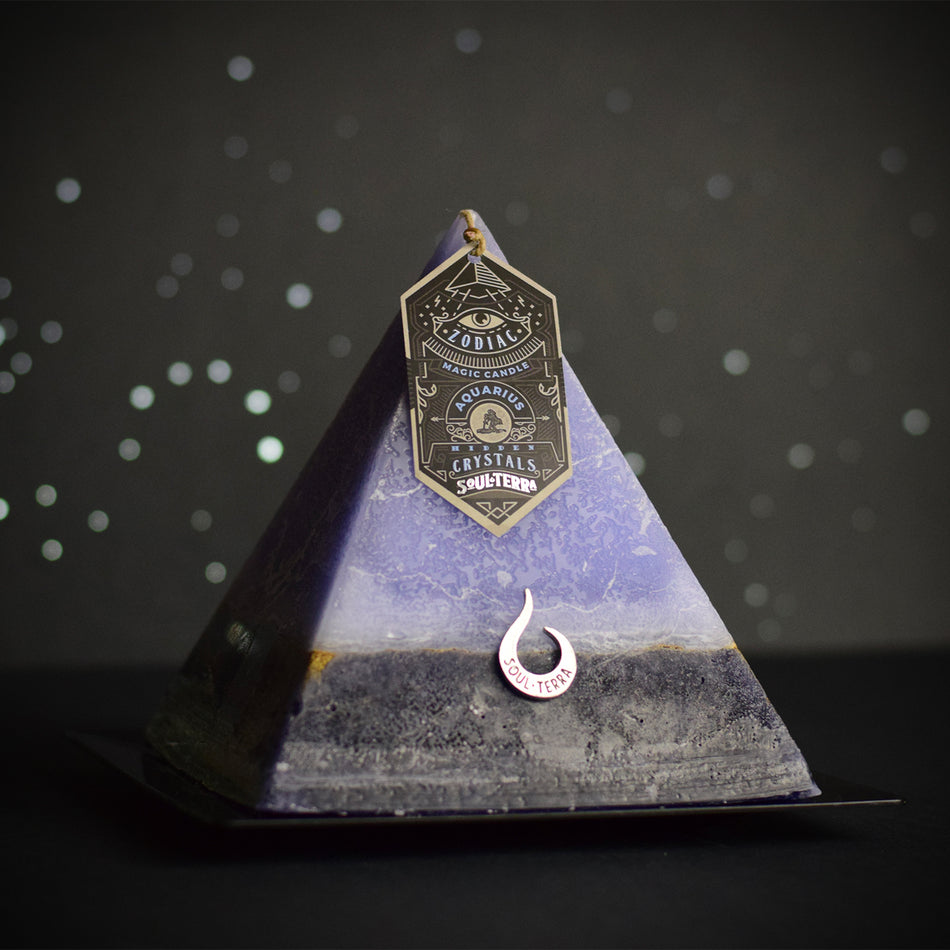 Mystery Pyramid Candles with Crystals, Rings, Tarot & Zodiac Crystal