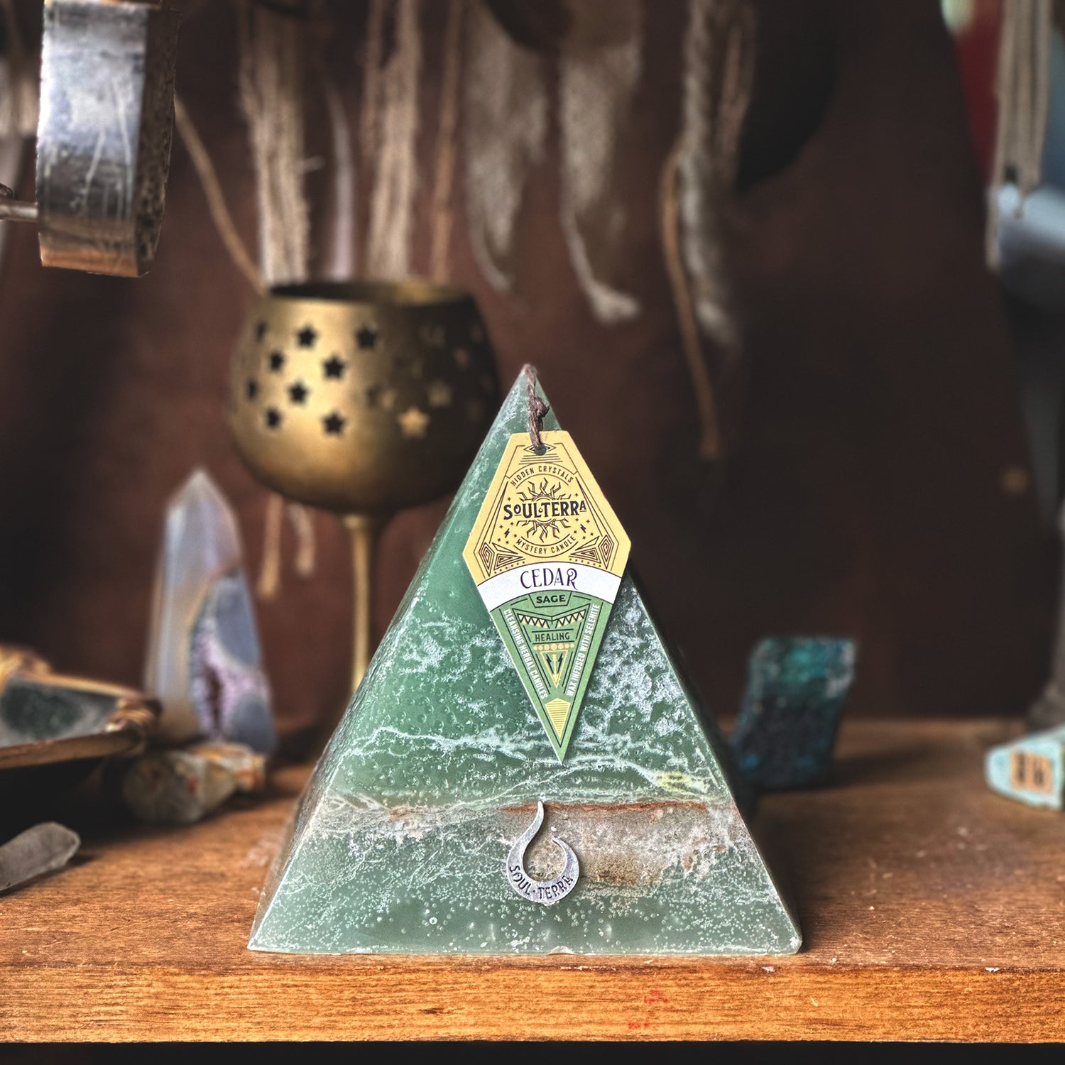 CEDAR SAGE Mystery Pyramid Crystal Candle Crystal Candles by SoulTerra